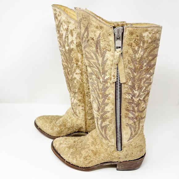 Old Gringo Suede Distressed Western Cowboy Boots Tan Size 7.5 B - Picture 2 of 15